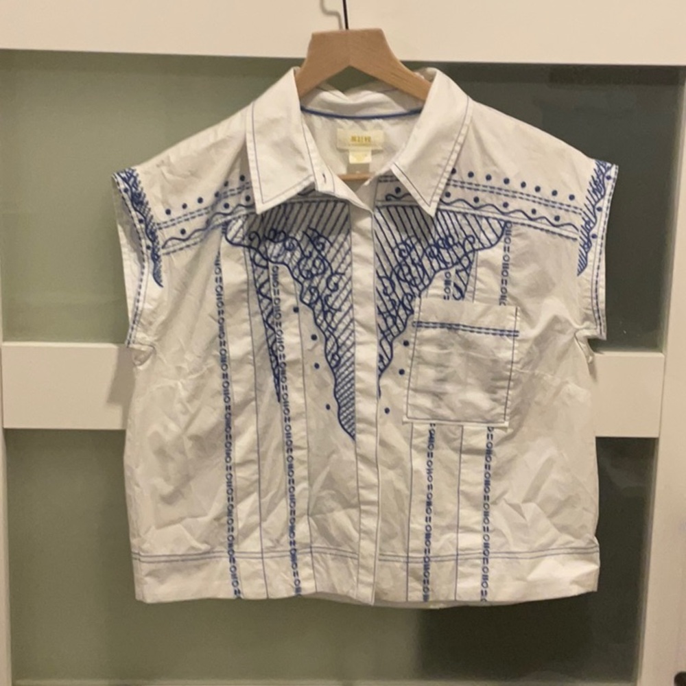 Maeve White and Blue Blouse